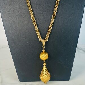 Vintage 1961 MONET Bolero Necklace Signed Lariat Gold Tone 25” Rope Chain 60s